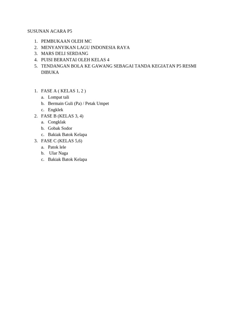 Susunan Acara Kegiatan P5 Sekolah | PDF