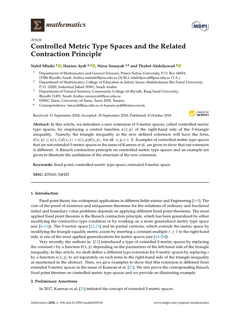 Controlled Metric Type Spaces and The Related Contraction Principle ...