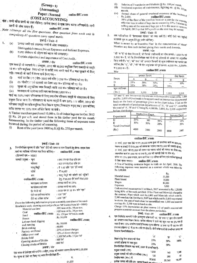 Bcom Part 2 Accounting Cost Accounting 2014 | PDF