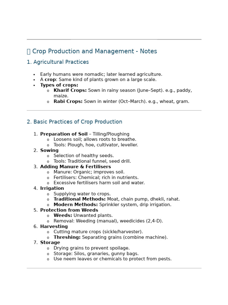 Class 8 Crop Production Notes | PDF