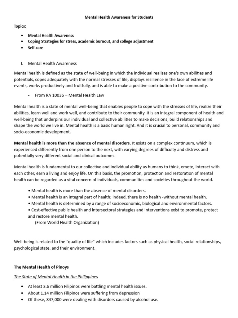 Student Mental Health Awareness Guide | PDF | Mental Disorder | Mental ...