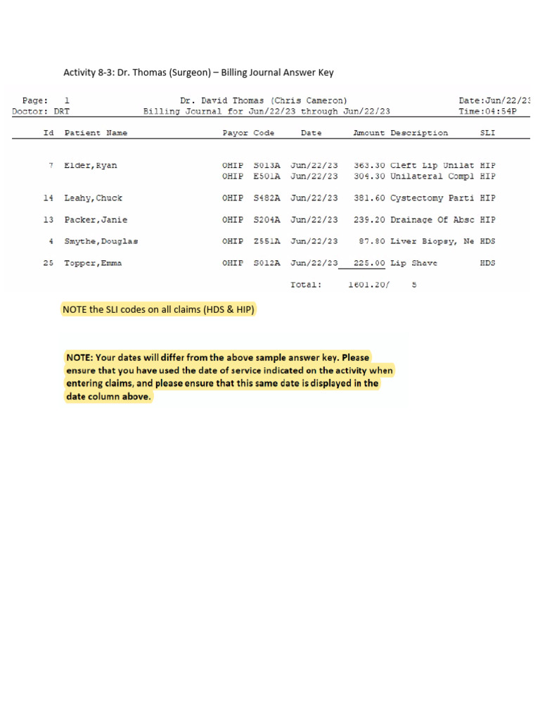 Activity 8-3 DR Thomas Surgeon Billing Journal Answer Key | PDF