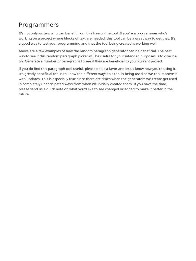 Random Paragraph Generator for Programmers | PDF