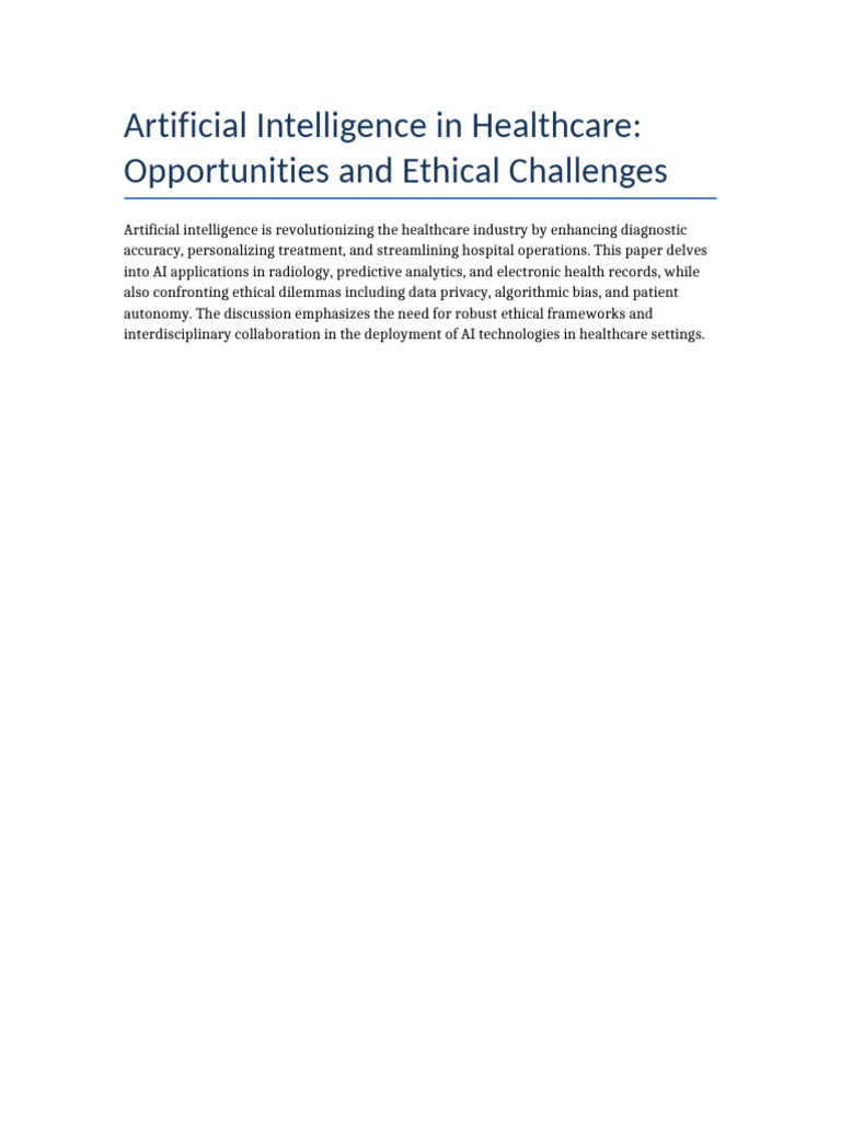 Artificial Intelligence in Healthcare: Opportunities and Ethical ...