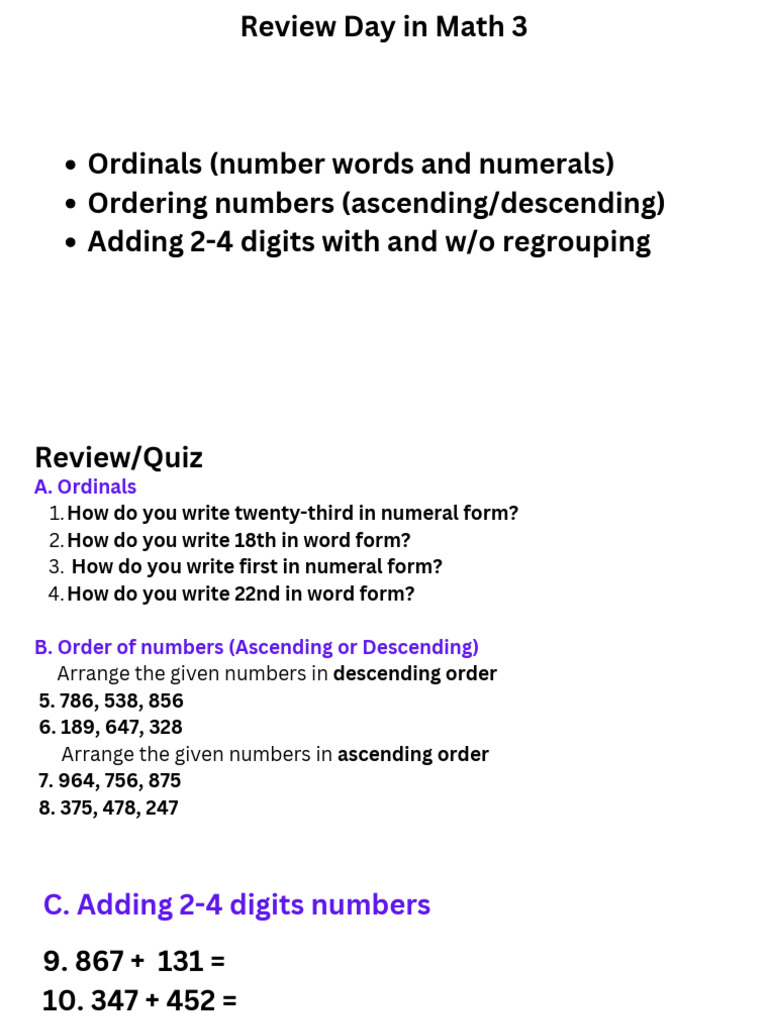Writing Ordinals and Number Order | PDF