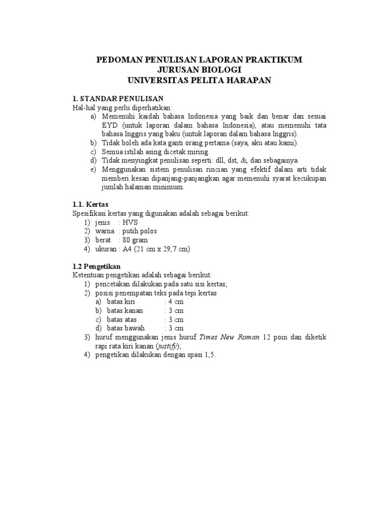 Pedoman Penulisan Laporan Praktikum
