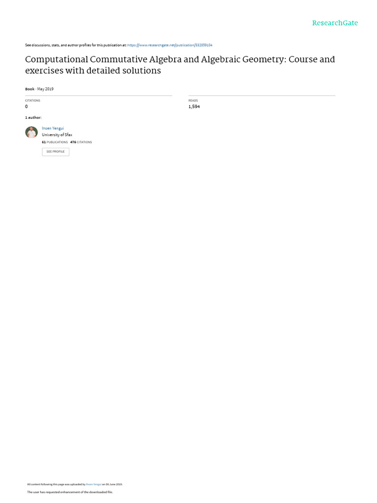 Computational Algebra Course PDF | PDF