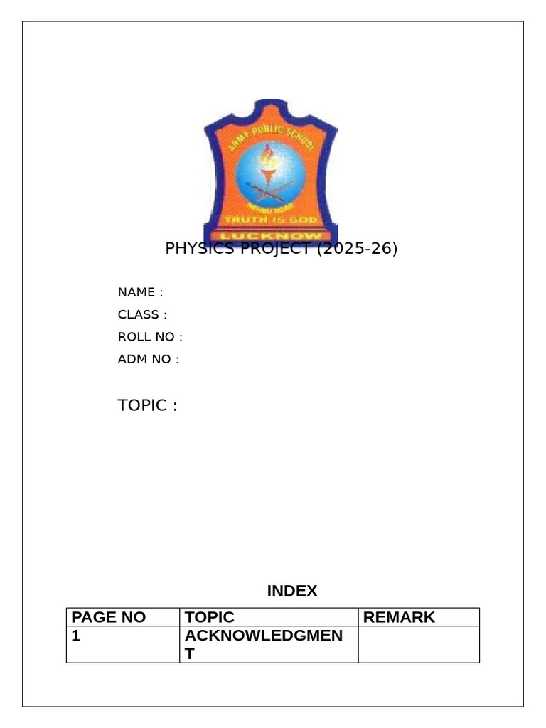 Physics Project Acknowledgment 2025-26 | PDF