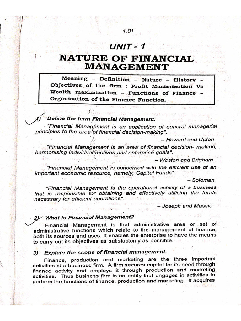 Financial Management Unit I | PDF