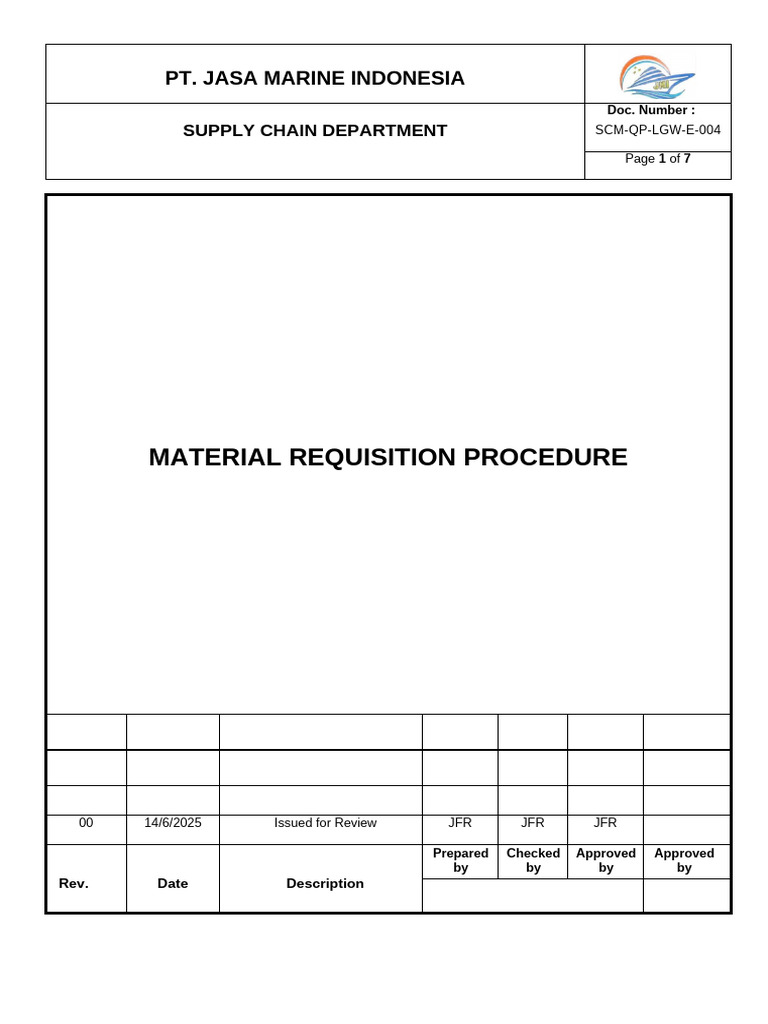 Material Requisition Procedure SCM-004 | PDF | Specification (Technical ...
