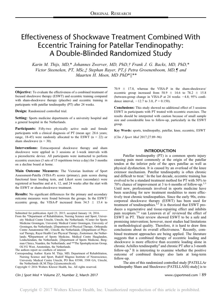 Shockwave Therapy for Patellar Tendinopathy | PDF | Physical Therapy ...
