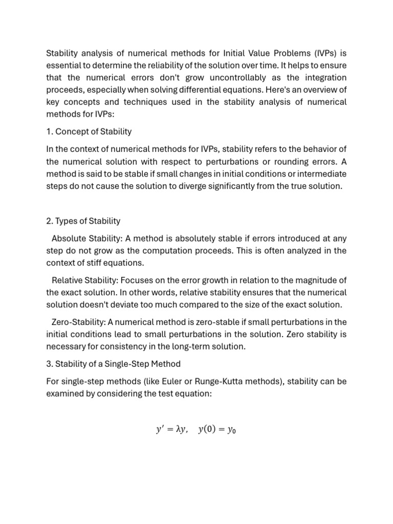 Stability Analysis of Numerical Methods | PDF | Stability Theory ...