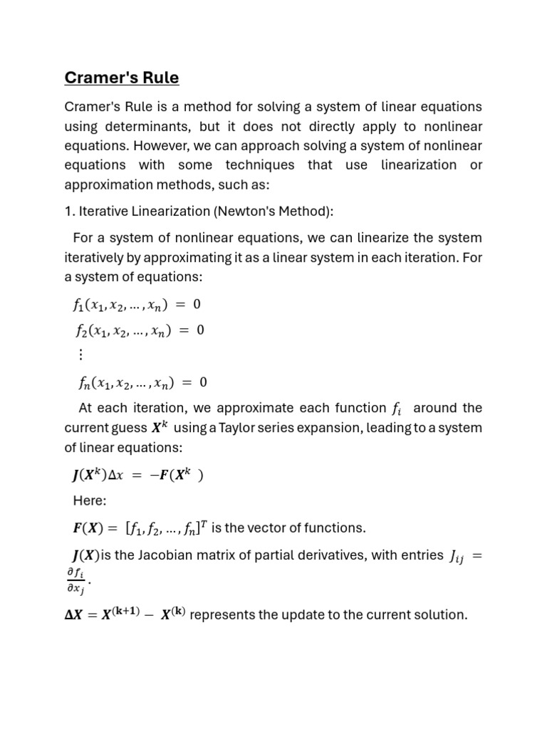 Cramer Rule For Solving System of Nonlinear | PDF | System Of Linear ...