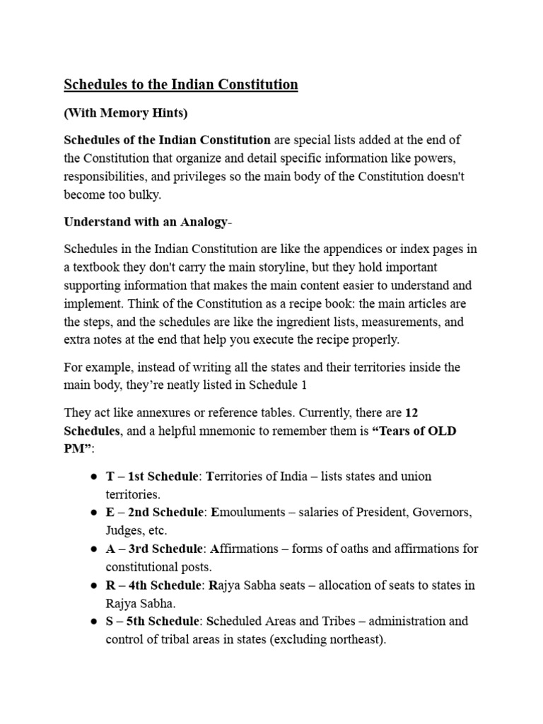 Indian Constitution Schedules Explained | PDF | Government Of India ...