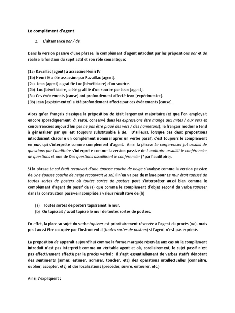 Le Complement D Agent Sujet Grammaire Verbe