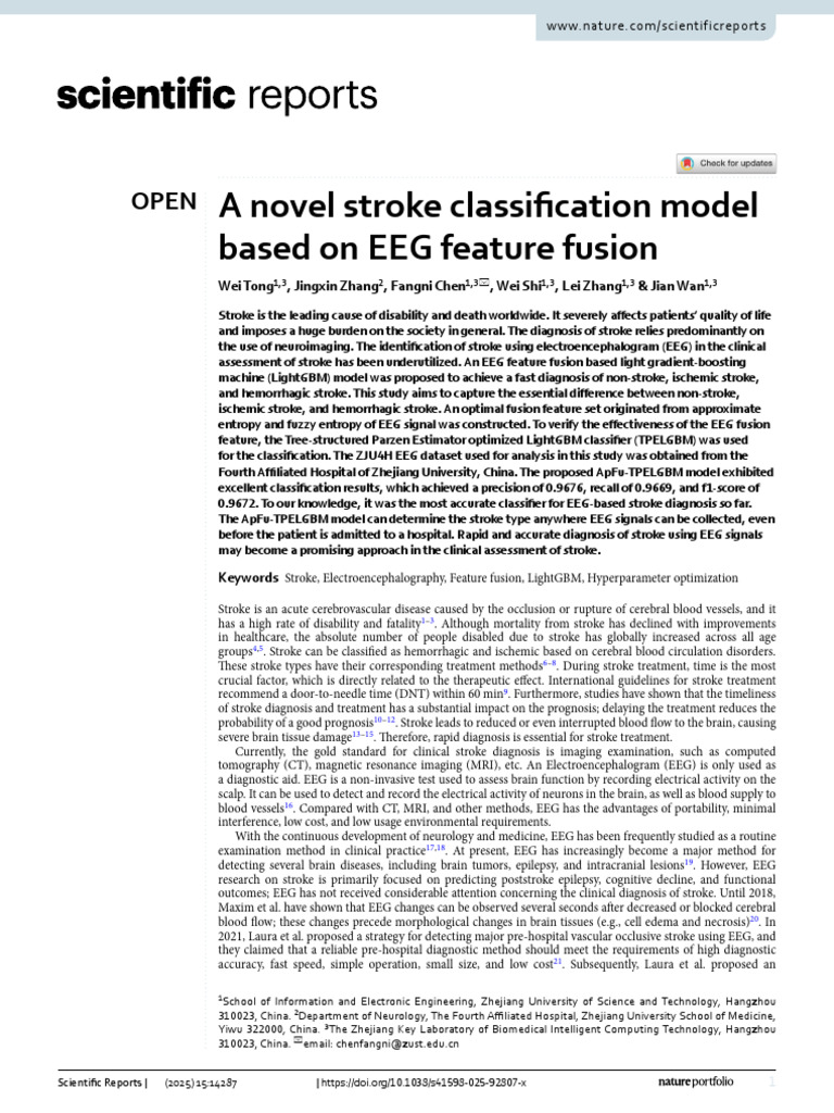 A Novel Stroke Classification Model Based On EEG Feature Fusion | PDF ...