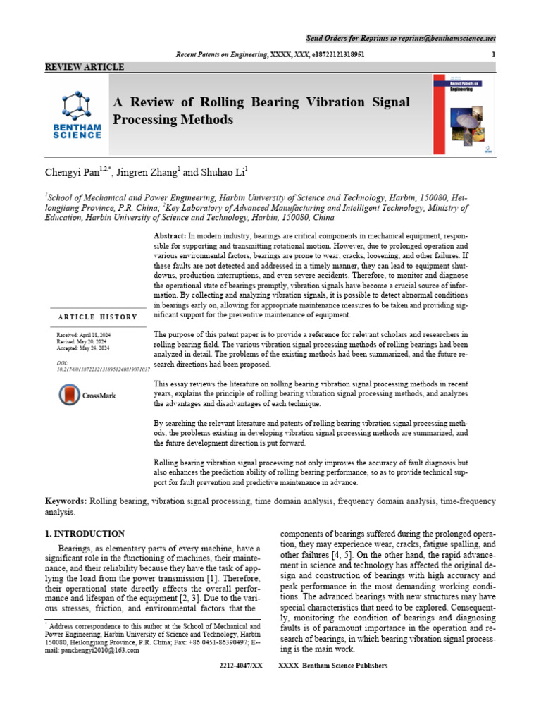 Rolling Bearing Vibration Signal Review | PDF | Spectral Density | Wavelet
