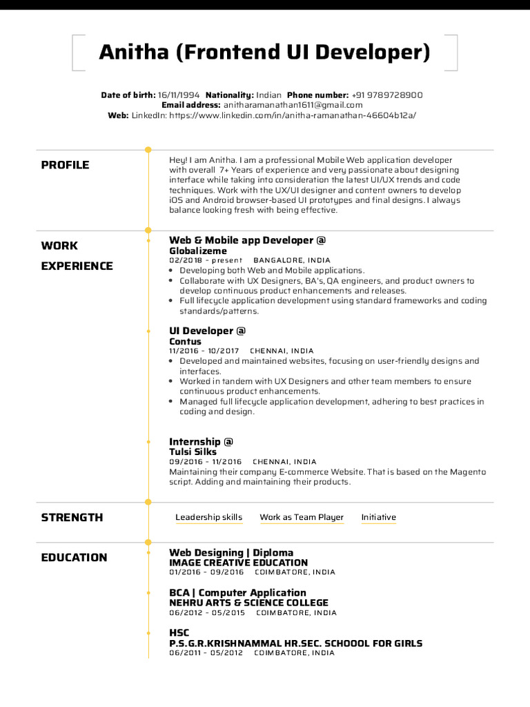 Anitha's UI Developer Profile | PDF | Bootstrap (Front End Framework ...