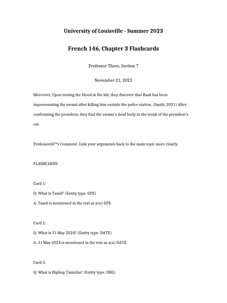 French 146 Chapter 3 Flashcards | PDF