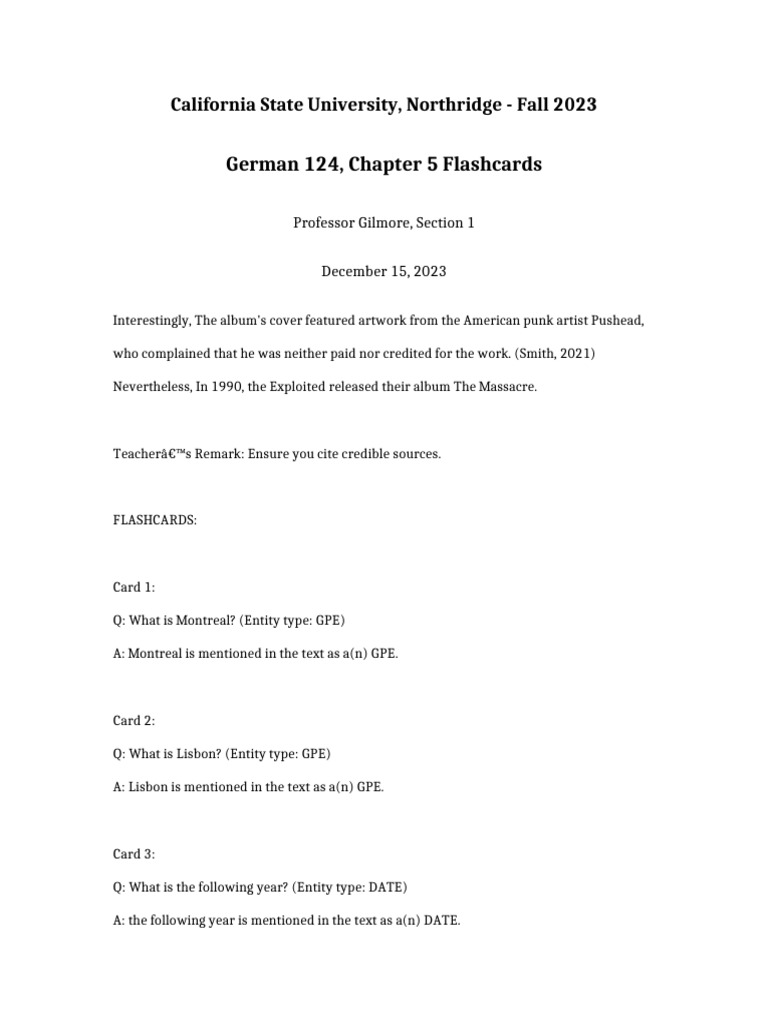 German 124 Chapter 5 Flashcards | PDF