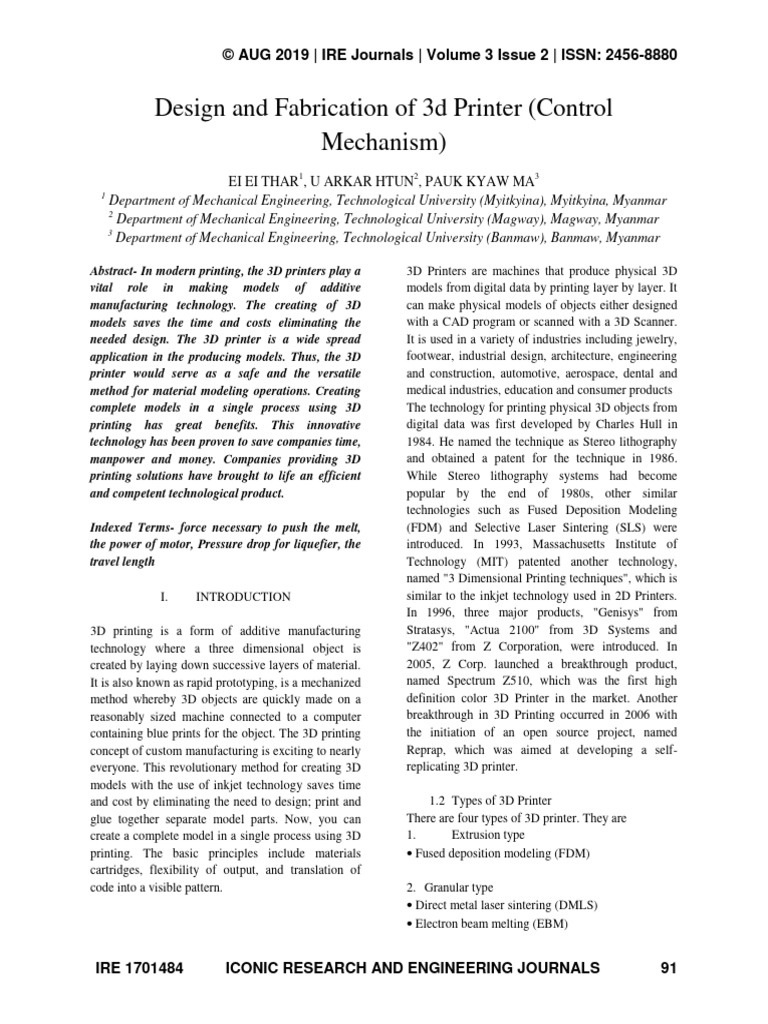 3D Printer Control Mechanism Design | PDF | 3 D Printing | Mechanical ...