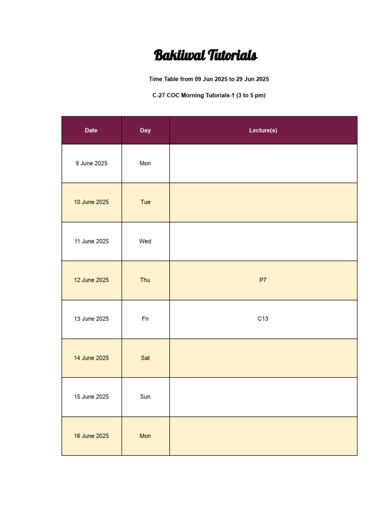 C-27 COC Morning Tutorials-1 (3 To 5 PM) | PDF