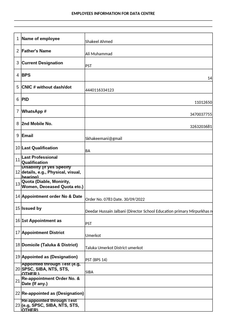 Employee Data for Data Centre | PDF