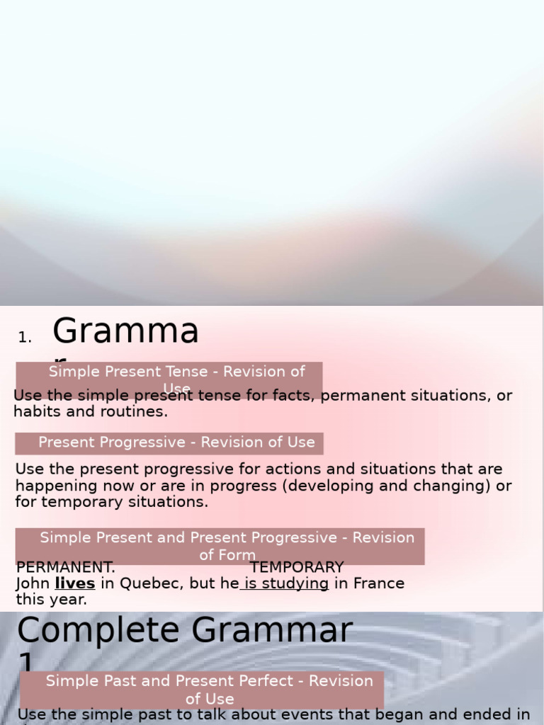 English Tenses and Grammar Guide | PDF | Adjective | Verb