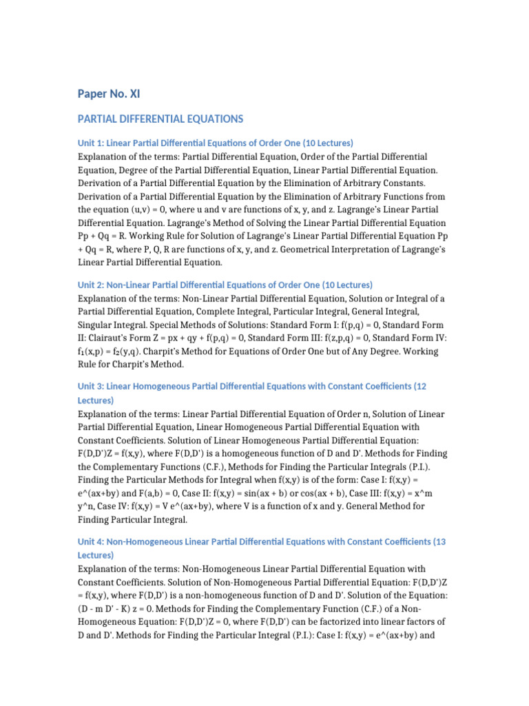 Partial Differential Equations Unit Wise | PDF | Differential Equations ...