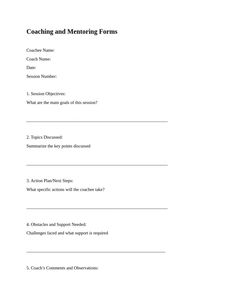 Coaching and Mentoring Session Forms | PDF