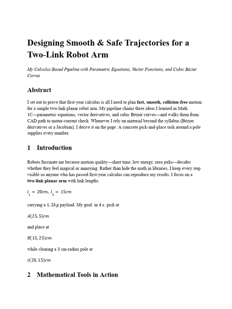 Smooth Trajectory Design for Robot Arm | PDF | Kinematics | Derivative