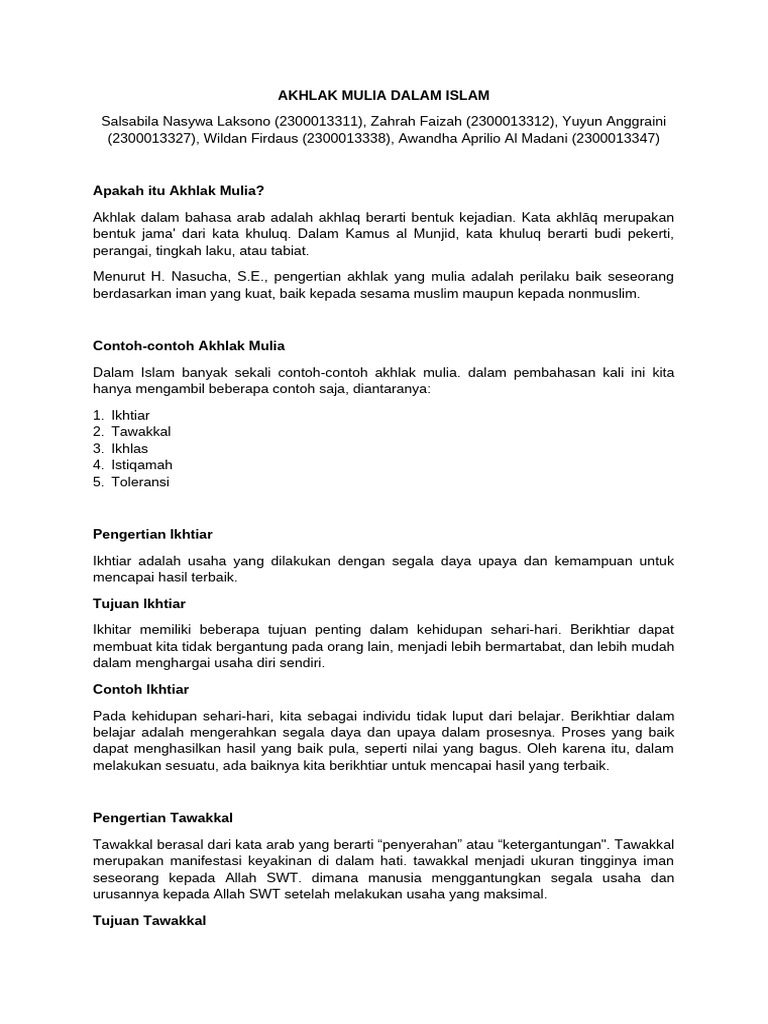 Sikap Mulia dalam Akhlak Islam | PDF