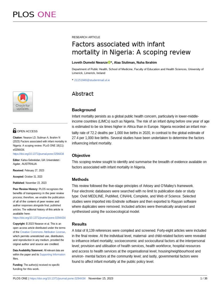 Factors Associated With Infant Mortality in Nigeri | PDF | Infant ...