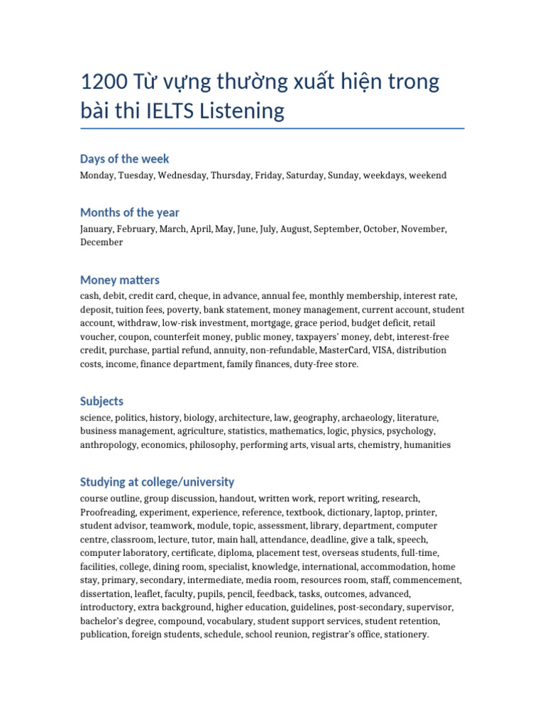 IELTS 1200 Vocabulary | PDF