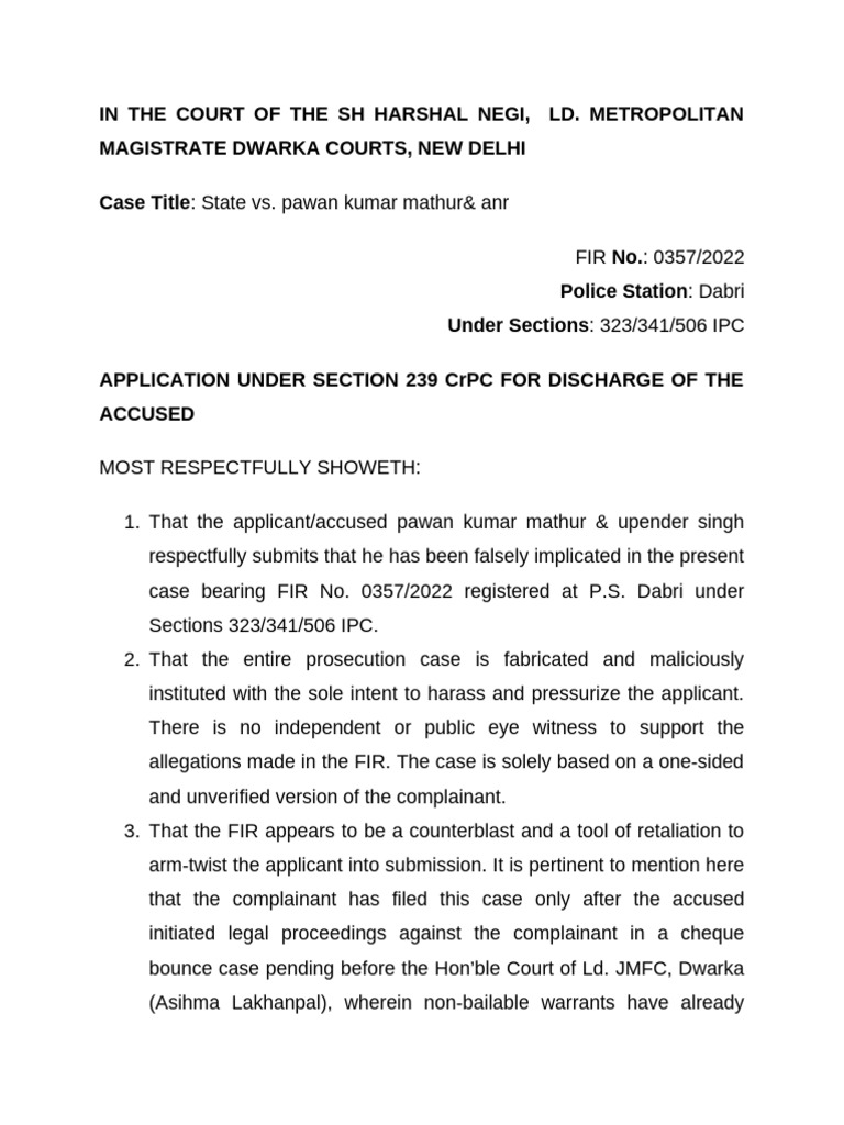 Discharge Application in FIR 0357/2022 | PDF | Misconduct | Criminal ...