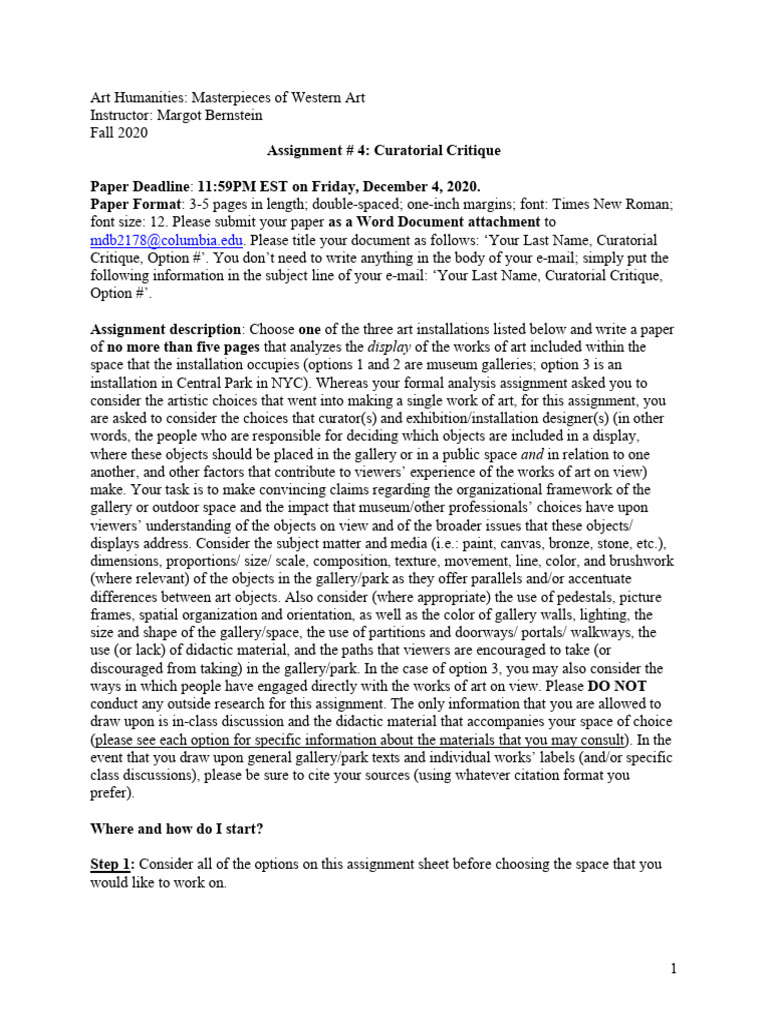 Curatorial Critique Assignment Guide | PDF | Curator | Essays