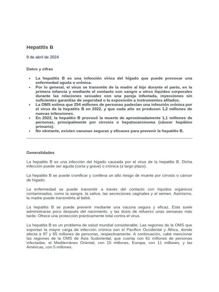 Hepatitis B: Datos, transmisión y prevención | PDF | Hepatitis B ...