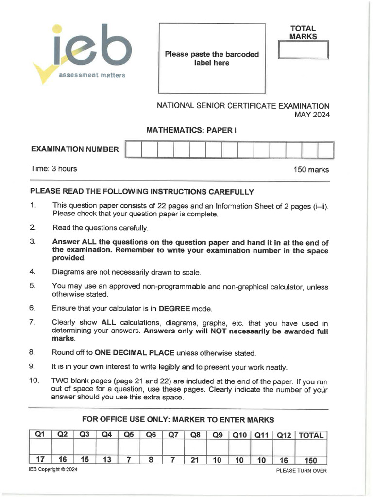 IEB May 2024 Paper 1 Attempted Answers | PDF