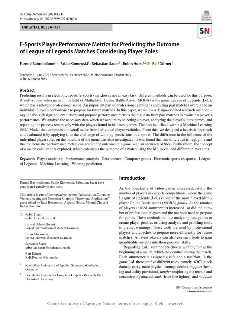 E-Sports Player Performance Metrics For Predicting | PDF | Accuracy And ...