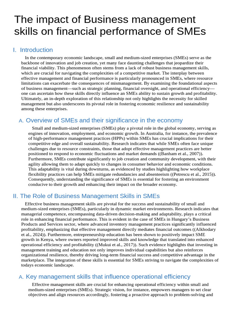 The Impact of Business Management Skills On Financial Performance of ...