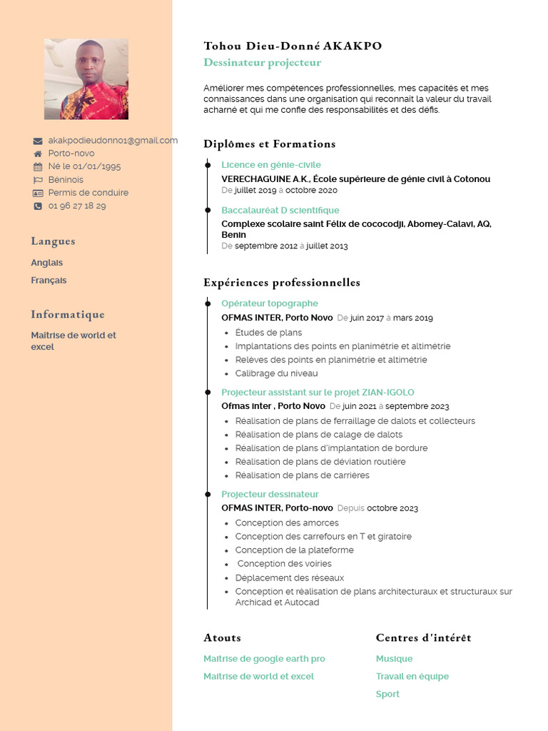 CV de Dessinateur Projet et Topographe | PDF