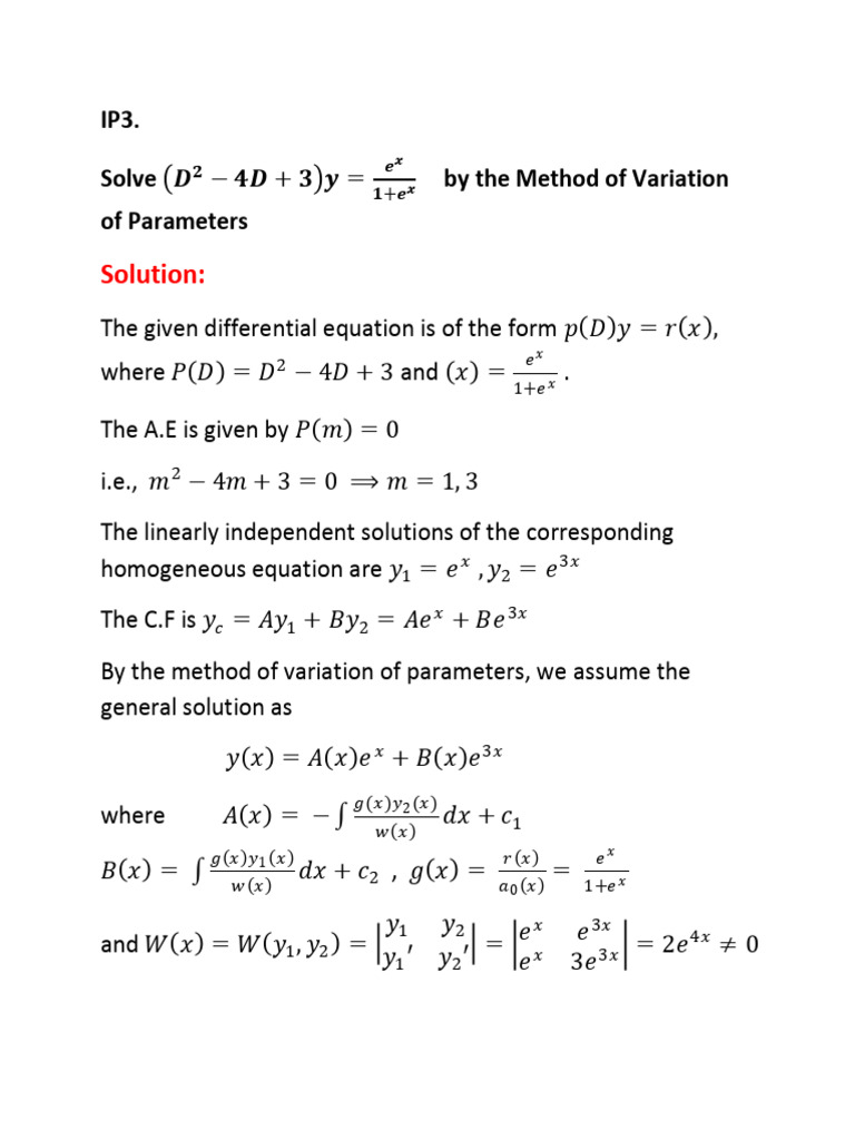 Variation of Parameters Method Explained | PDF | Equations ...