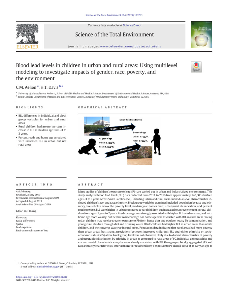 Blood Lead Levels in Children in Urban and Rural Areas Using Multilevel ...