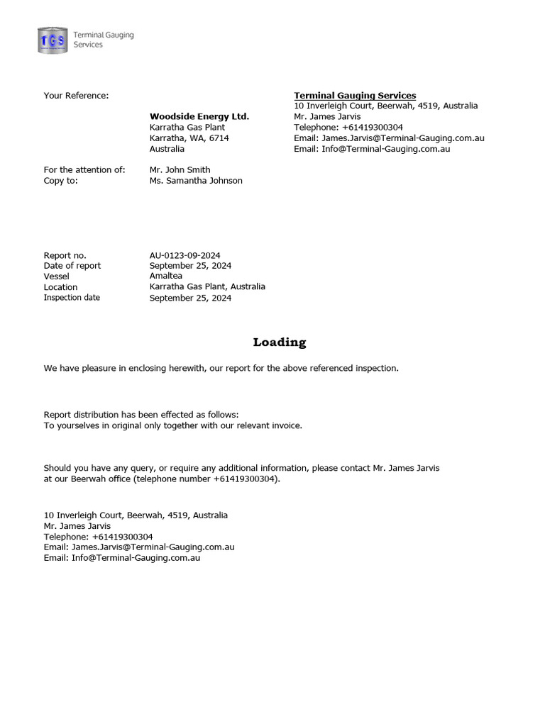 Terminal Gauging Report for Amaltea | PDF | Barrel (Unit) | Ton