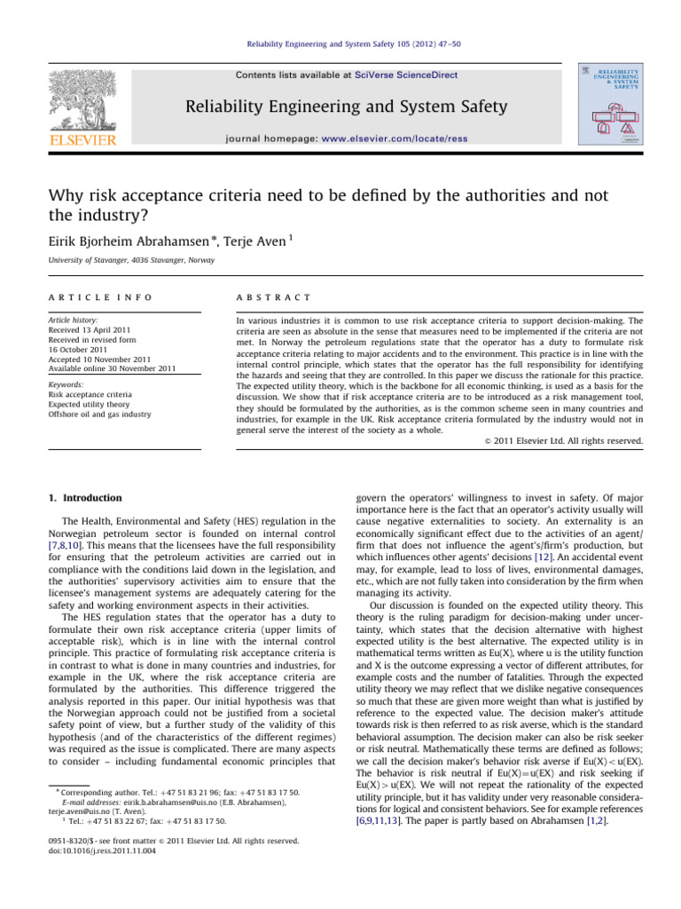 Why Risk Acceptance Criteria Need To Be | PDF | Utility | Risk