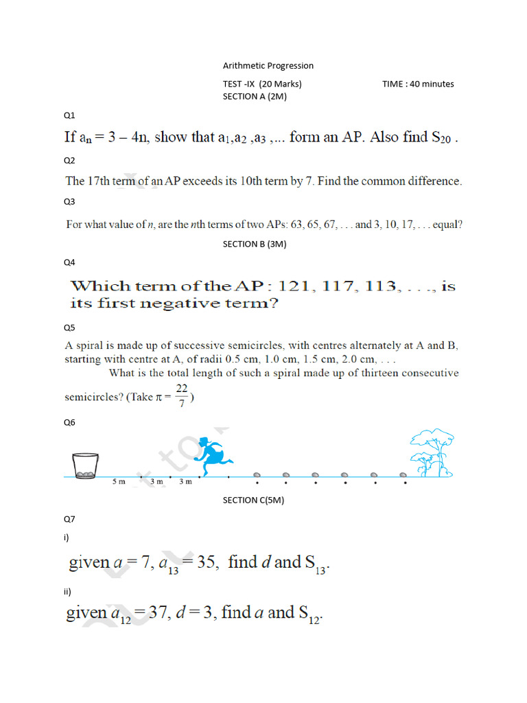 Arithmetic Progression Test IX | PDF