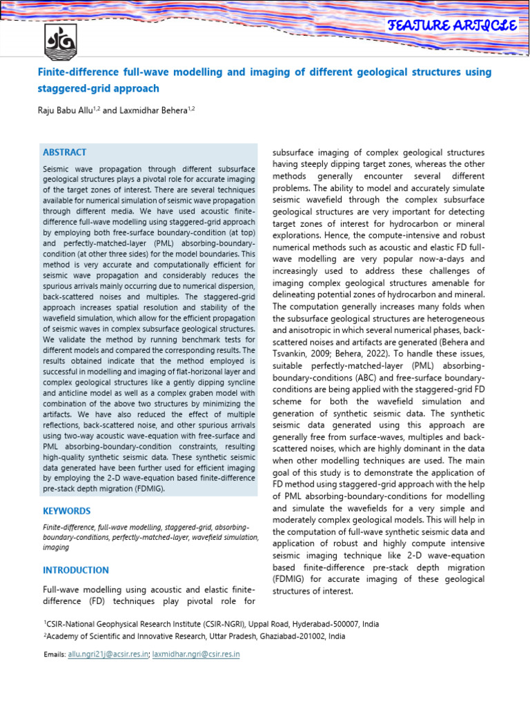 Finite-Difference Modelling of Geology | PDF | Waves | Finite Difference