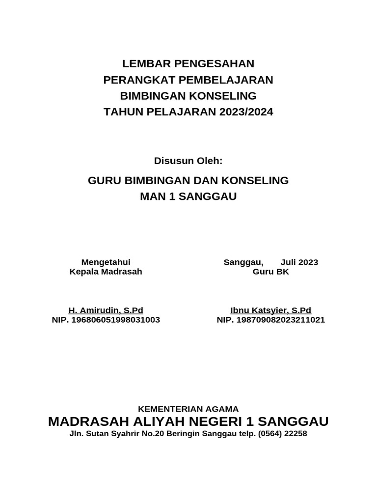 Lembar Pengesahan Bimbingan Konseling 2023 | PDF