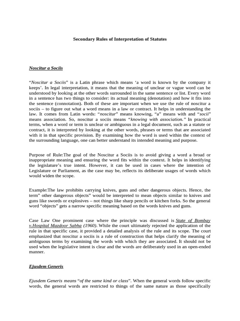 Secondary Rules of Statutory Interpretation | PDF | Statutory ...