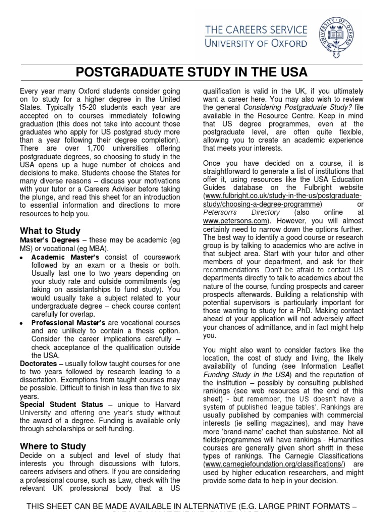 Postgraduate Study in The Usa PDF Postgraduate Education Graduate Record Examinations